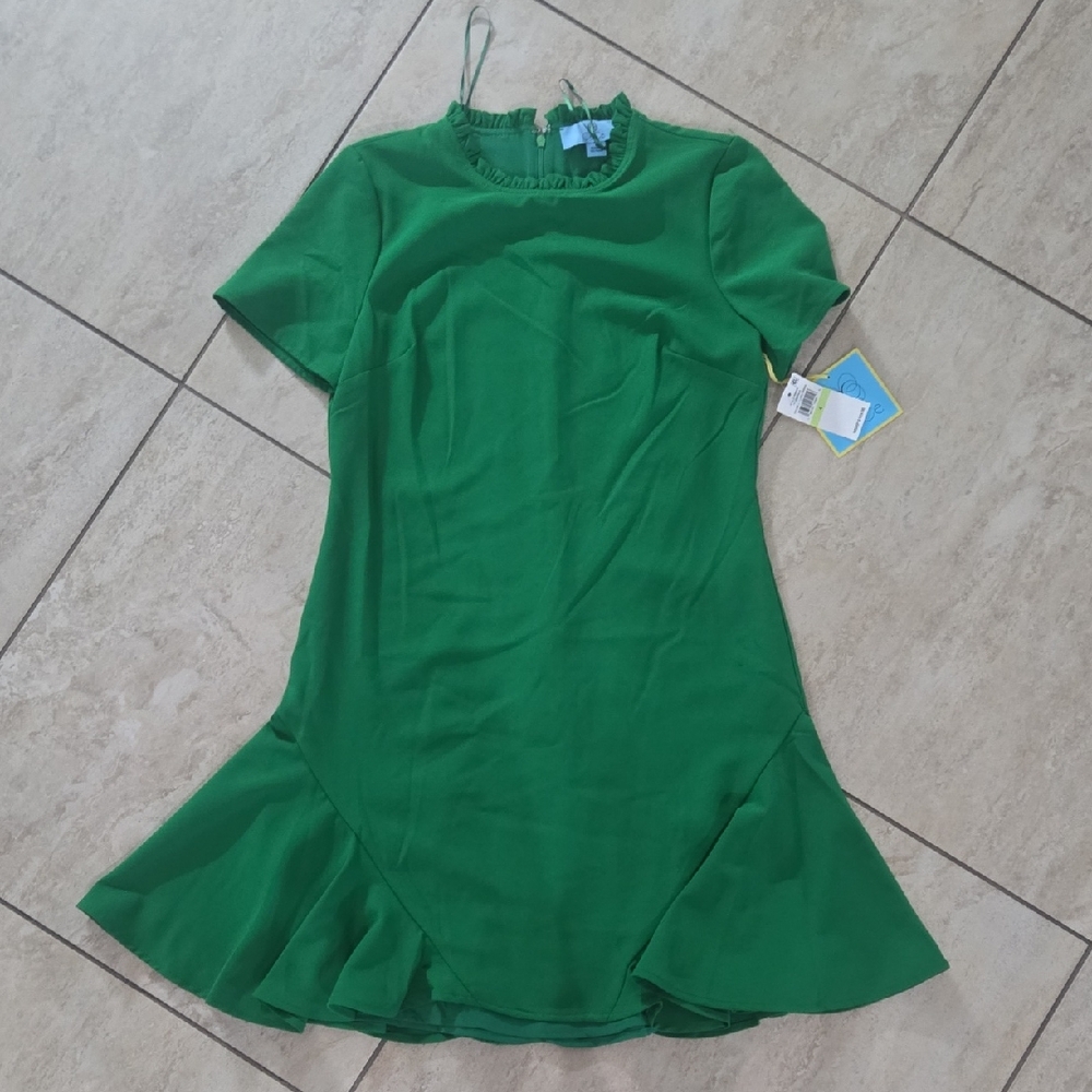 CeCe Vibrant Green Mini Dress with Ruffle Hem